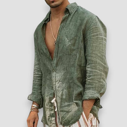 Limoges™ | Chemise Décontractée en Coton et Lin à Col Montant