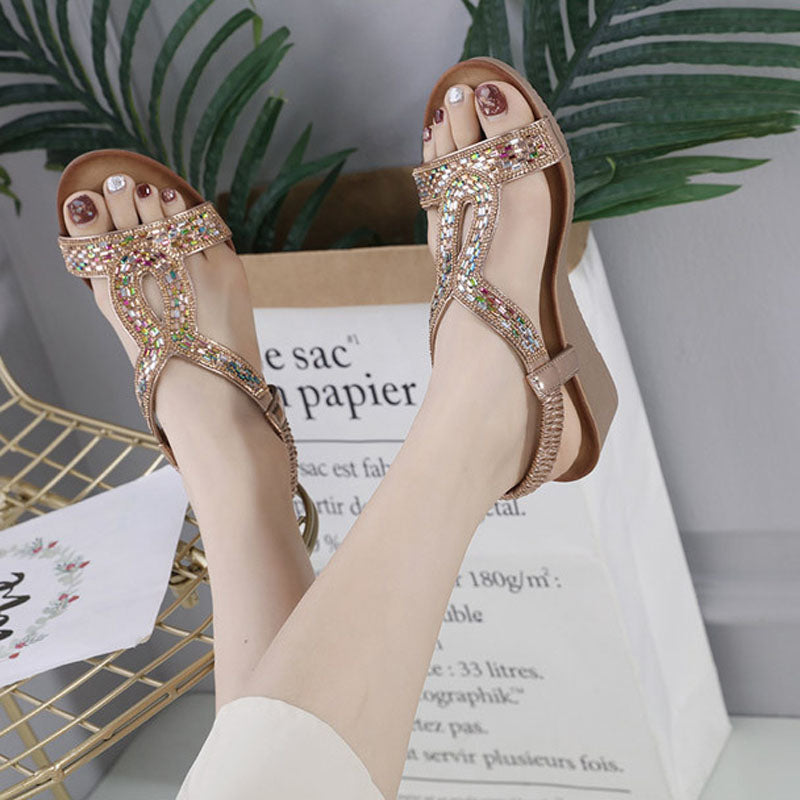 Sandales Compensées Ornées De Strass