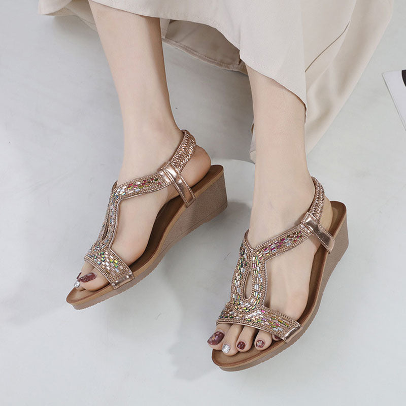 Sandales Compensées Ornées De Strass