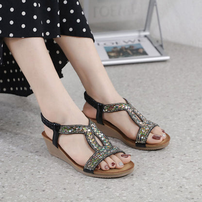 Sandales Compensées Ornées De Strass