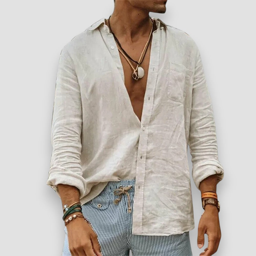 Limoges™ | Chemise Décontractée en Coton et Lin à Col Montant