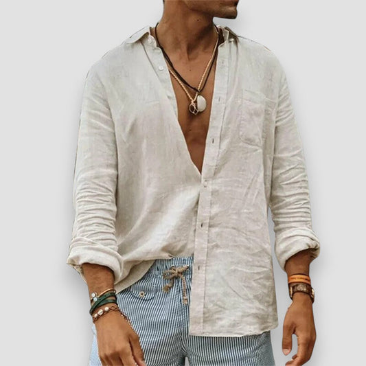 Limoges™ | Chemise Décontractée en Coton et Lin à Col Montant