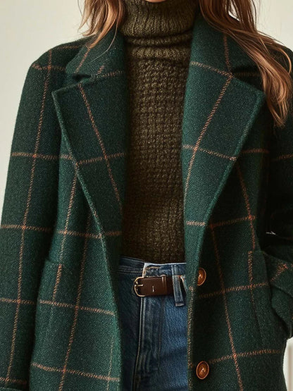 Manteau Tweed à Carreaux Rétro à Revers
