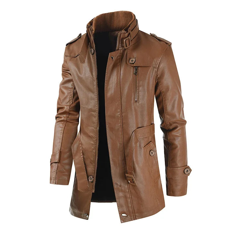 Masson™ | Veste de biker en cuir longue élégante